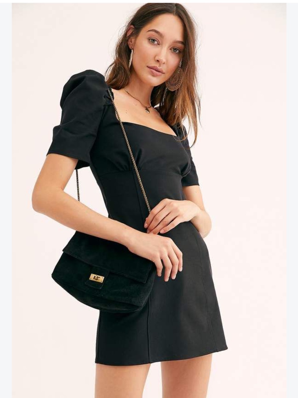 Free People Black A-Line Pera Mini Dress With Square Neckline Women's Size 12